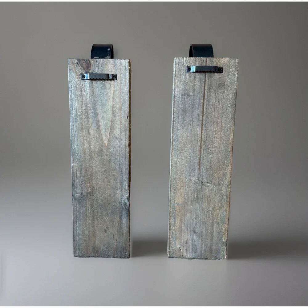 New Rustic Farmhouse Wall Hanging Sconces Wood & Metal Hook‎ Decor Set of 2